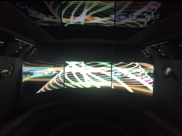 a picture of a car's interior with a lot of lights.